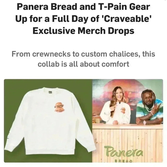 RARE T-PAIN X PANERA BREAD exclusive merch drop white crewneck sweater L - Picture 1 of 8